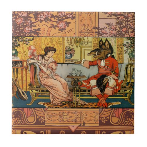 Beauty Beast Classic Fairy Tale Characters Ceramic Tile