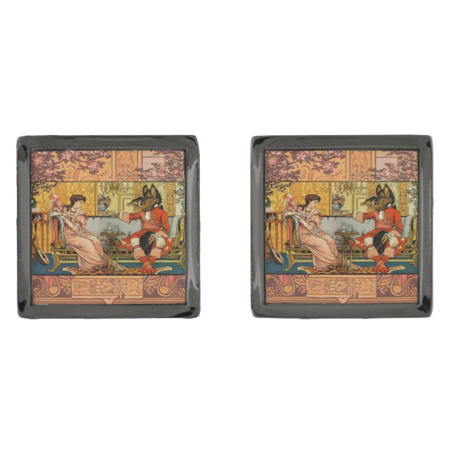 Beauty Beast Classic Fairy Tale Characters Cufflinks (Front)