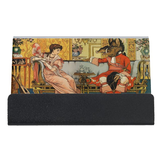 Beauty Beast Classic Fairy Tale Characters Desk Business Card Holder (Front)