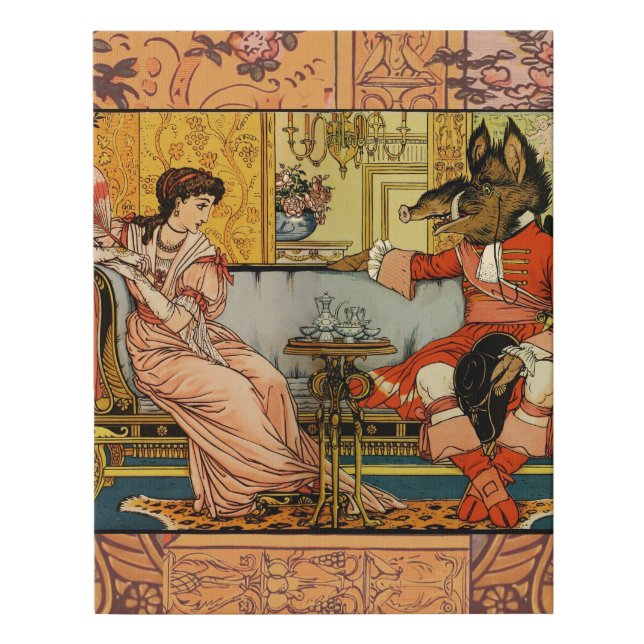 Beauty Beast Classic Fairy Tale Characters Faux Canvas Print (Front)