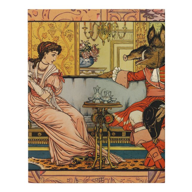 Beauty Beast Classic Fairy Tale Characters Faux Canvas Print (Front)