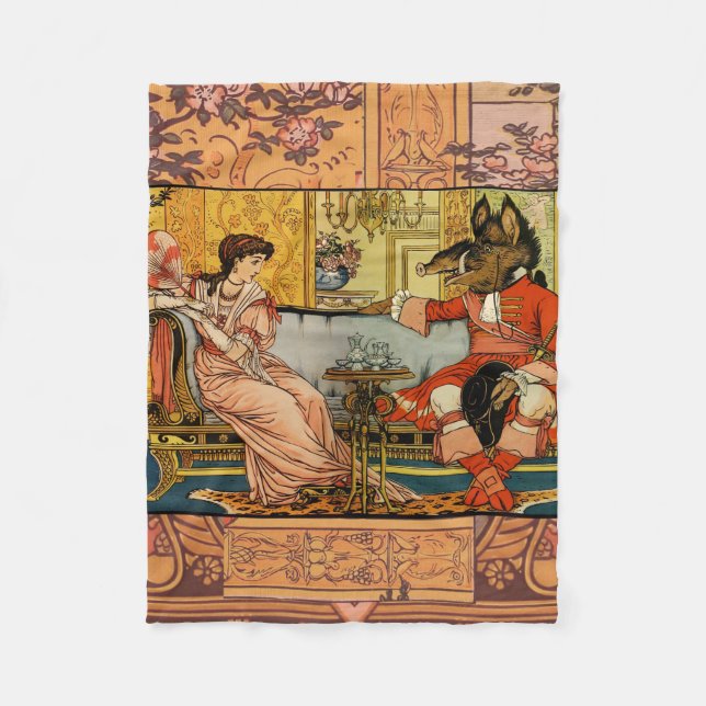 Beauty Beast Classic Fairy Tale Characters Fleece Blanket (Front)