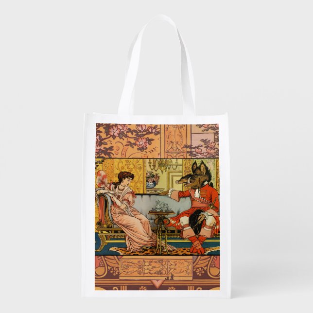 Beauty Beast Classic Fairy Tale Characters Grocery Bag (Back)