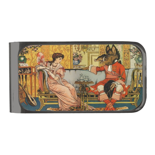 Beauty Beast Classic Fairy Tale Characters Gunmetal Finish Money Clip (Front)