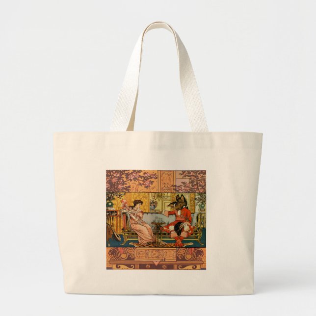 Beauty Beast Classic Fairy Tale Characters Large Tote Bag (Front)