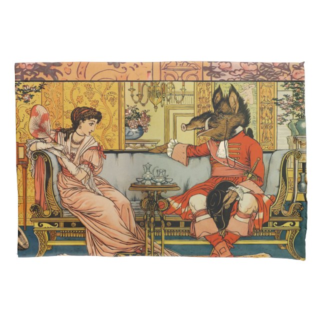 Beauty Beast Classic Fairy Tale Characters Pillow Case (Front)