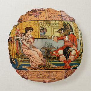 Beauty Beast Classic Fairy Tale Characters Round Pillow