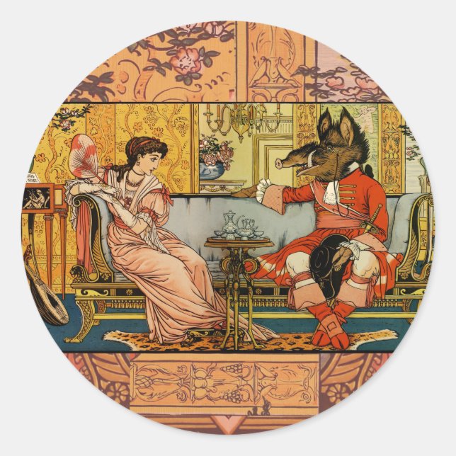 Beauty Beast Classic Fairy Tale Characters Round Sticker (Front)