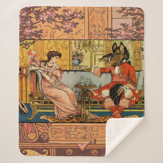 Beauty Beast Classic Fairy Tale Characters Sherpa Blanket (Front)