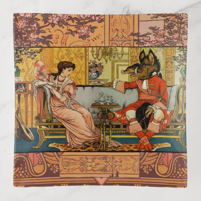 Beauty Beast Classic Fairy Tale Characters Trinket Tray (Front)