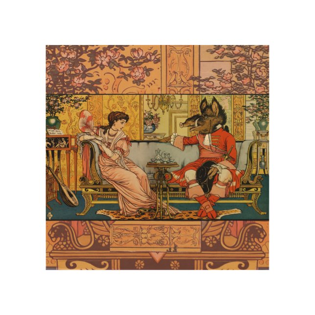 Beauty Beast Classic Fairy Tale Characters Wood Wall Art (Front)