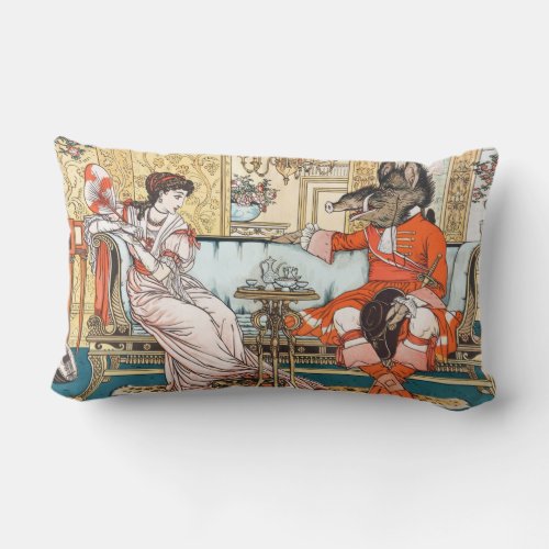 Beauty Beast Cute Vintage Fairy Tale Illustration  Lumbar Pillow