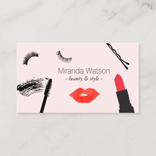 Beauty Biz Eyelashes Lips Mascara Makeup Pink Business Card
