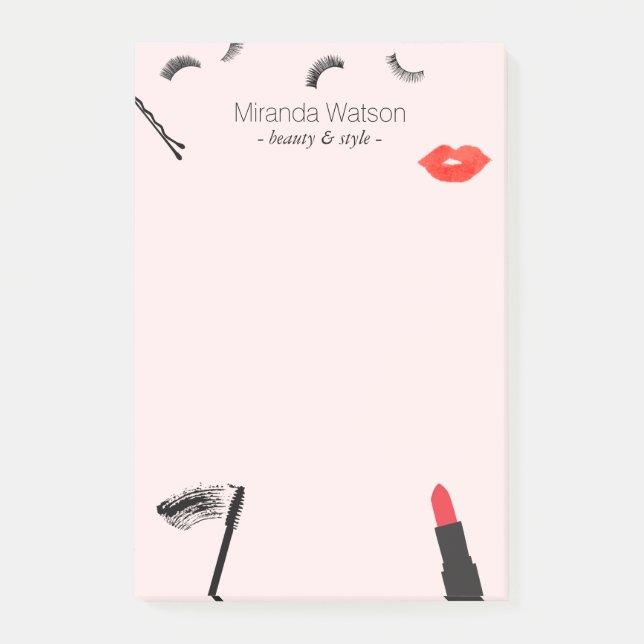 Beauty Biz Eyelashes Lips Mascara Makeup Pink Post-it Notes (Front)