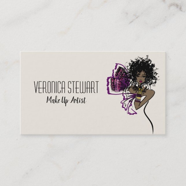 Beauty Black Lady Butterfly Business Card (Front)