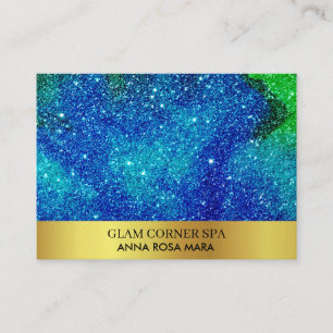 *~* Beauty Blue Green Glitter Luxury Gold Foil QR Business Card