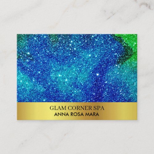  Beauty Blue Green Glitter Luxury Gold Foil QR Business Card