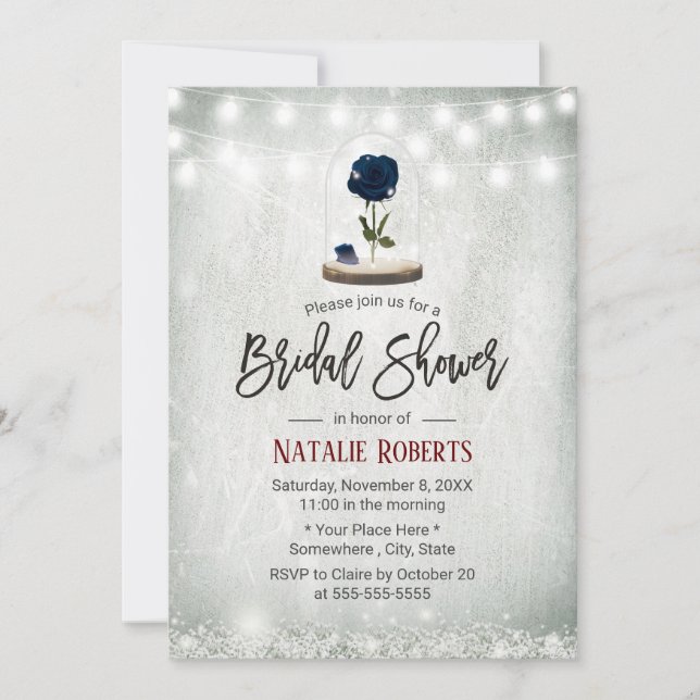 Beauty Blue Rose Dome Winter Floral Bridal Shower Invitation (Front)
