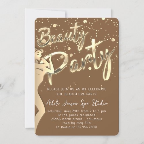 Beauty Body Party Instant Download Brown Gold Invitation