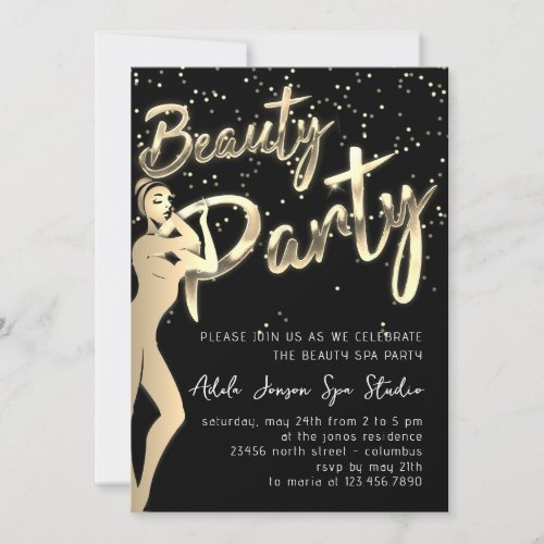 Beauty Body Party Instant Download Gold Black Invitation
