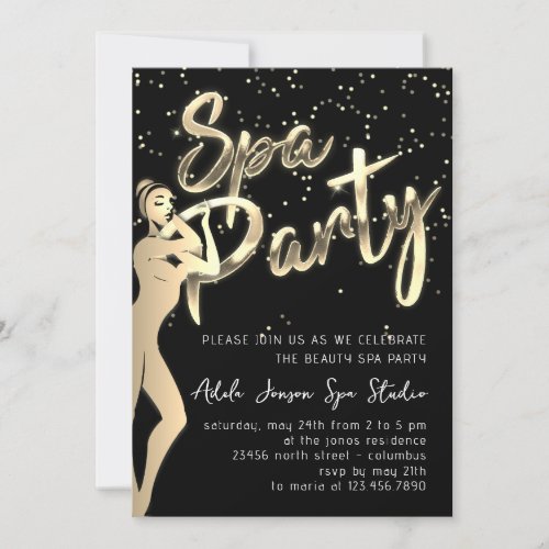 Beauty Body SPA Party Instant Download Gold Black  Invitation