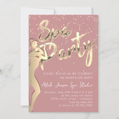 Beauty Body SPA Party Instant Download Gold Rose Invitation
