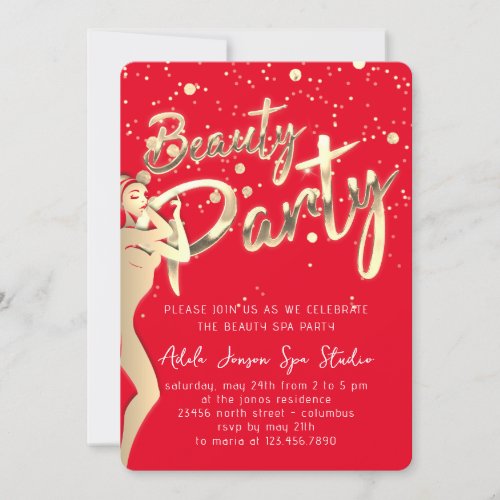 Beauty Body SPA Party Instant Download Red Gold  Invitation