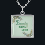 Beauty Botanical Typography Sterling Silver Necklace<br><div class="desc">Celebrate elegance and nature with this “Beauty” design featuring graceful cursive lettering framed by botanical leaves. Perfect for T-shirts, stickers, mugs, and wall art, this versatile design blends typography with natural elements to create a timeless look. Ideal for fashion lovers, nature enthusiasts, and anyone who values stylish, uplifting word art...</div>