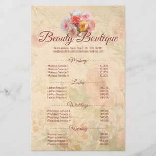Beauty Boutique Vintage Flower Price List Flyer