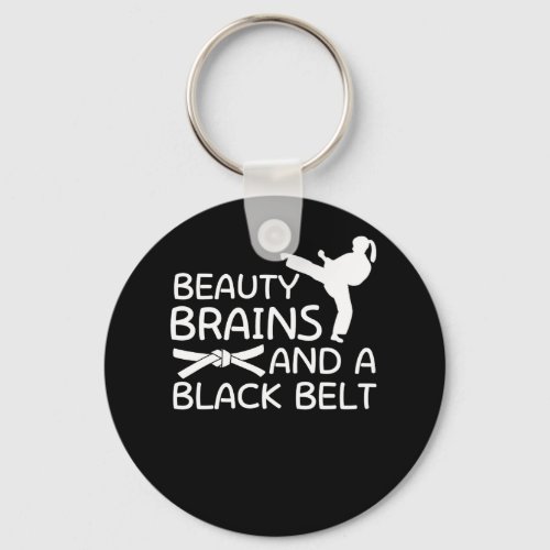 Beauty Brains And Black Belt Karate Girl Keychain
