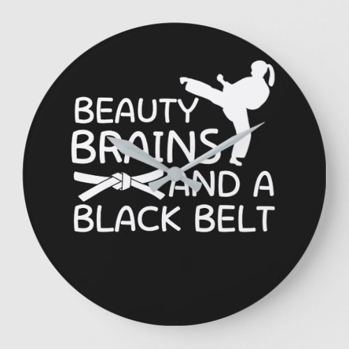 Beauty Brains And Black Belt Karate Girl Large Clock