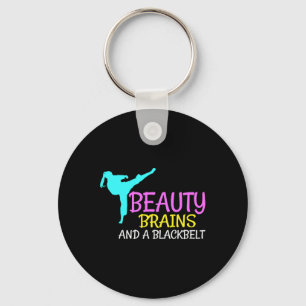 Beauty Brains Black Belt Karate Martial Arts Gift Keychain