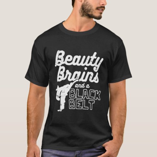 Beauty Brains Black Belt Ponytail Kick Taekwondo T_Shirt