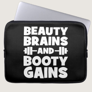 Beauty, Brains, Booty Gains - Women's Novelty Gym Laptop Sleeve