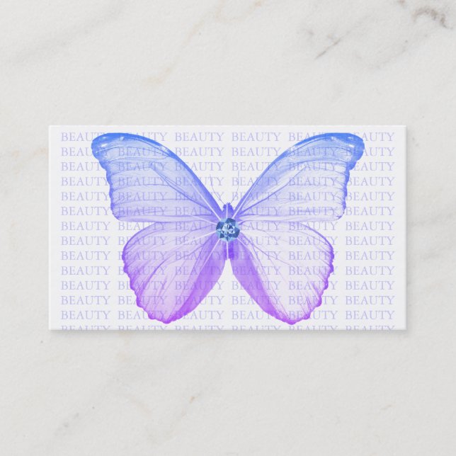 Beauty Business Card Blue Purple Butterfly (Front)