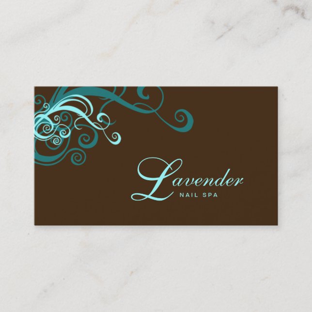 Beauty Business Card Modern Swirl Nail Salon Blue (Front)