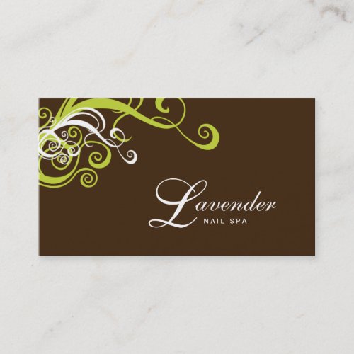 Beauty Business Card Modern Swirl Nail Salon Green