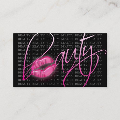 Beauty Business Card Pink Glossy Lips Black Gray