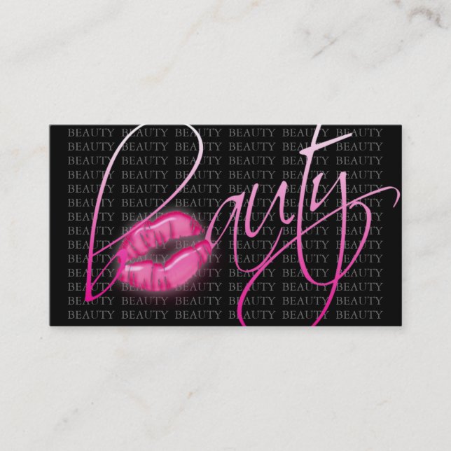 Beauty Business Card Pink Glossy Lips Black Gray (Front)