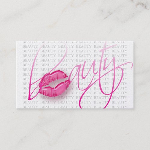 Beauty Business Card Pink Glossy Lips Gray text