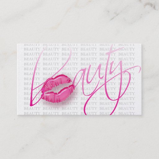 Customizable Beauty Business Card Pink Glossy Lips Gray text