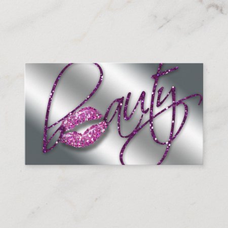 Beauty Business Card Pink Sparkle Lips Purple