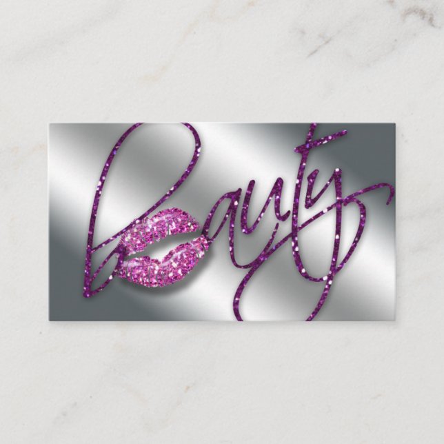 Beauty Business Card Pink Sparkle Lips Purple (Front)