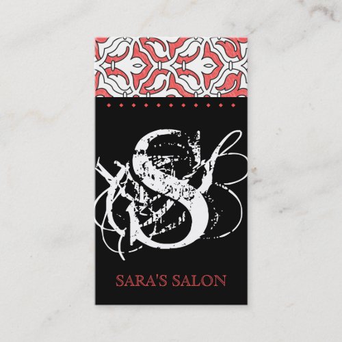 Beauty Business Card Retro Damask Coral red