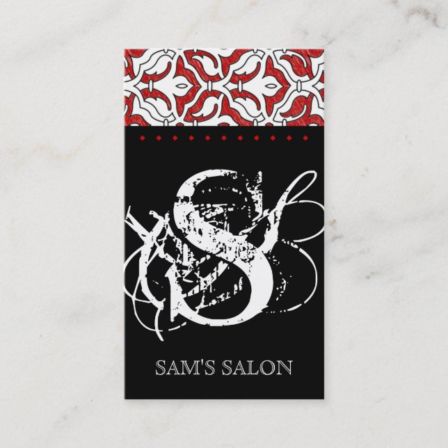 Beauty Business Card Retro Damask Red (Front)