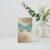 Beauty Business Card Salon Butterfly Teal Gold (Standing Front)
