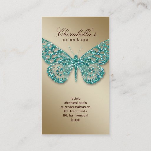Customizable Beauty Business Card Salon Butterfly Teal Gold