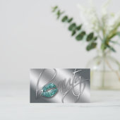 Beauty Business Card Teal Sparkle Lips Silver Text (Standing Front)