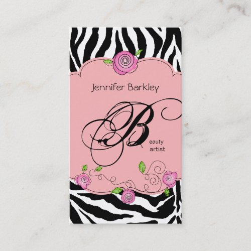 Beauty Business Card Zebra Rose Salon Baby Pink