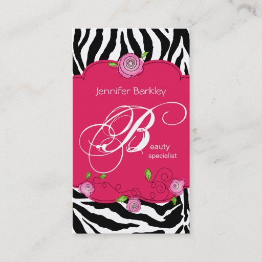 Customizable Beauty Business Card Zebra Rose Salon Pink